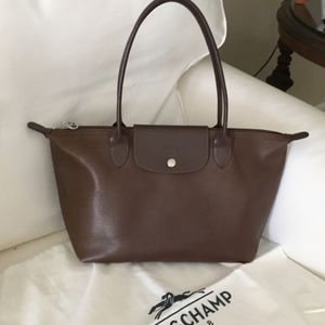 Longchamp Le Pliage Cuir Brown Leather Tote